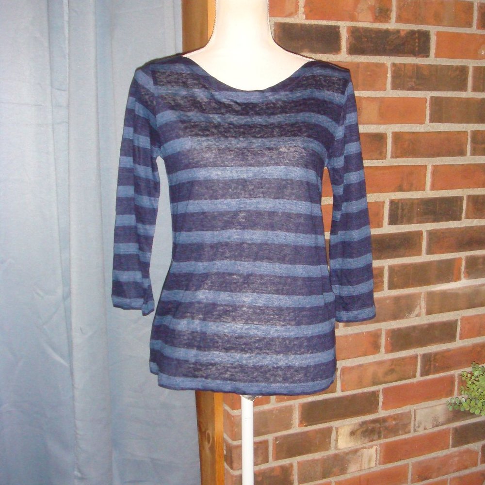 Holt Renfrew Linen Striped Boat Neck T-Shirt M